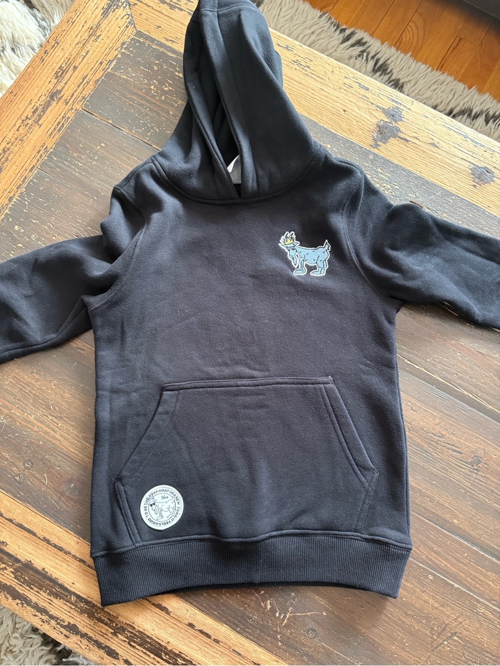 Kids Black goat hoodie size youth small
